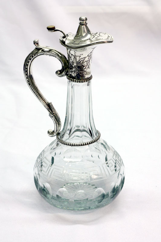 1960's Prism Pressed Glass Claret Decanter. Large Silver buy Plate Pitcher/ Claret Jug With Insert.